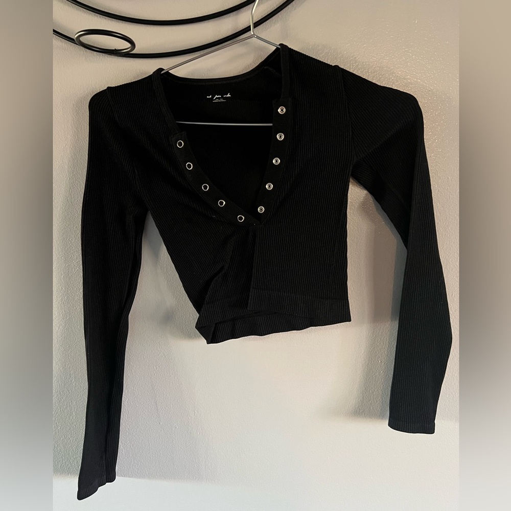 Urban Outfitters black cropped Ribbed Button Down Shirt